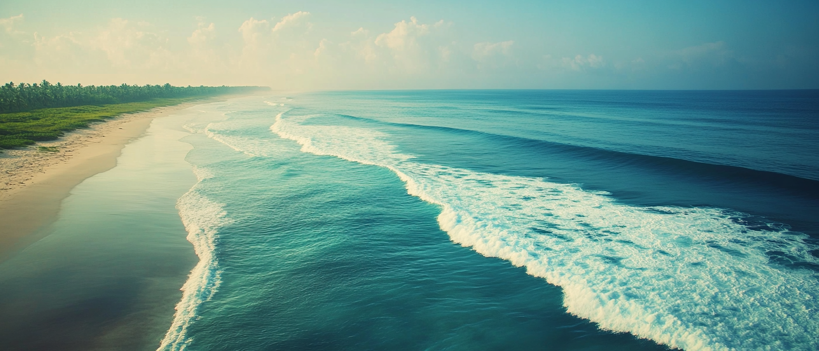 Waves crashing on an empty beach.